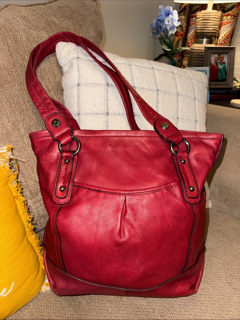 b. makowsky Red Leather Shoulder Tote